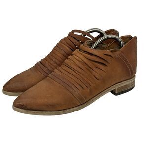 Free People Lost Valley Leather Ankle Bootie 38 7.5 Western Brown Festival Boots